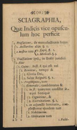 Sciagraphia, Quae Indicis vice opusculum hoc persicit