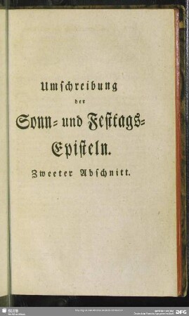 Umschreibung der Sonn- und Festtags-Episteln. Zweeter Abschnitt