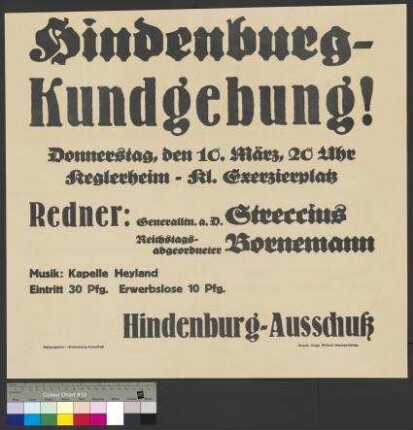 Plakat zu einer Wahlkundgebung am 10. März 1932 in                                         Braunschweig zur Unterstützung des Kandidaten Paul von                                         Hindenburg bei der Reichspräsidentenwahl am 13. März                                         1932
