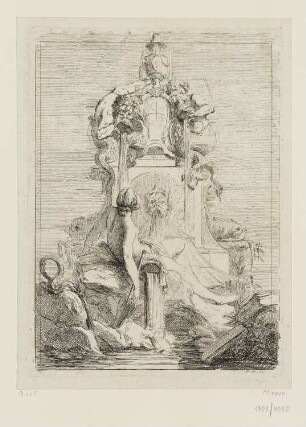 Brunnen mit Delphinen, zwei Tritonen und einer Nymphe, Blatt 21 der Folge "Recueil de différents sujets"