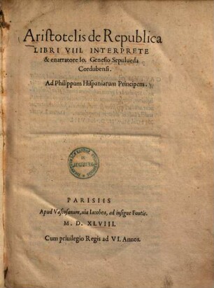 Aristotelis de republica libri VIII.