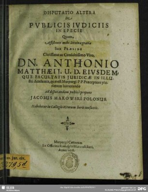 Disputatio Altera De Pvblicis Ivdiciis In Specie