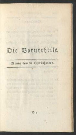 Die Vorurtheile. Neunzehntes Sprüchwort