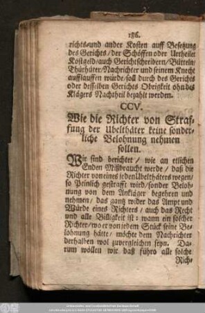 CCV. Wie die Richter von Strafung der Ubelthäter keine sonderliche Belohnung nehmen sollen.