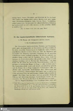 IV. Der landwirtschaftliche Güterverkehr Sachsens
