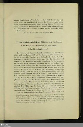 IV. Der landwirtschaftliche Güterverkehr Sachsens