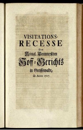 Visitations-Recesse [...] de Anno 1707.