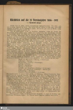 Rückblick auf die 25 Vereinsjahre 1886-1911