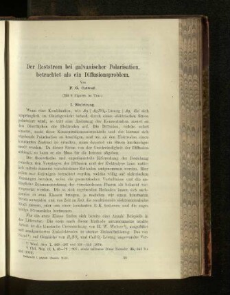 Der Reststrom bei galvanischer Polarisation, betrachtet als ein Diffusionsproblem.