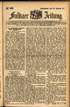 Ausgabe vom Samstag, den 20. August 1881.
