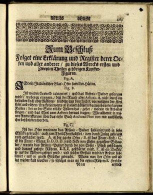 Zum Beschluß Folget eine Erklärung und Register derer Oefen und aller anderer / zu dieses Wercks ersten und Zweyten Theilen gehörigen Kupffer-Figuren.
