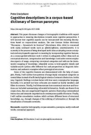 Cognitive descriptions in a corpus-based dictionary of German paronyms