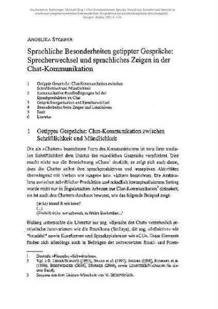 Sprachliche Besonderheiten getippter Gespräche: Sprecherwechsel und sprachliches Zeigen in der Chat-Kommunikation