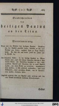 Sendschreiben des heiligen Paulus an den Titus.