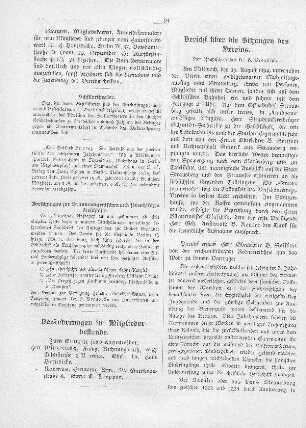 Bericht über die Sitzungen des Vereins