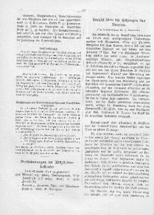 Bericht über die Sitzungen des Vereins