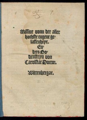 Missiue vonn der aller||hochste tugent ge=||lassenheyt.|| En=||dres Bo=||densteyn von || Carolstat Doctor.||