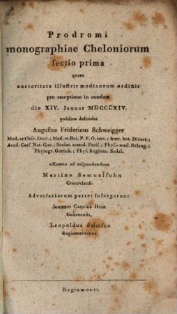 Prodromi monographiae cheloniorum, sectio I.