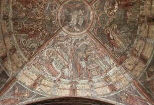Himmlisches Jerusalem mit Darstellungen der Apostel und Szenen aus dem Leben Christi