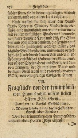 VIII. Fragstücke von der triumphirlichen Himmelfahrt unsers lieben Herrn Jesu Christi