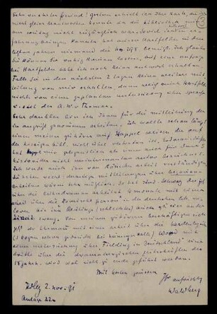 Nr. 3: Postkarte von Max von Waldberg an Edward Schröder, Heidelberg, 2.11.1891