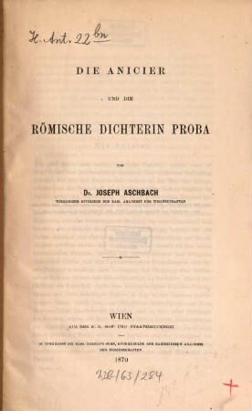 Die Anicier und die römische Dichterin Proba