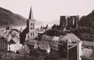 Bacharach, Stadtansicht : Bacharach. Stadtansicht von Nordwesten mit St. Peterskirche und Ruine der Wernerkapelle