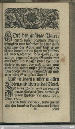 Gott der gnädige Vater, durch dessen hertzliche Barmhertzigkeit uns besuchet hat der Aufgang aus der Höhe ...