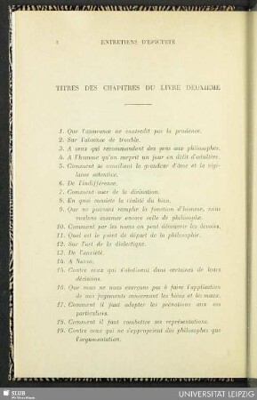 Titres des chapitres du livre deuxieme