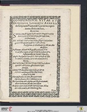 Compendium vitae et epitaphium Laurentii Abbatis [...]