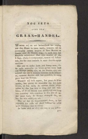 Nog iets over den Graan-Handel.