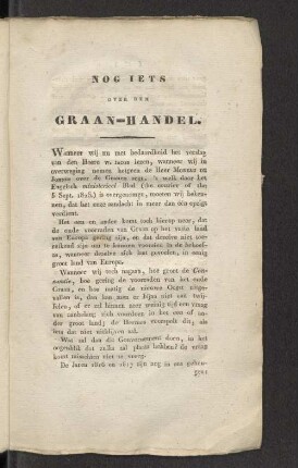 Nog iets over den Graan-Handel.