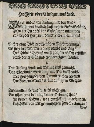 Hochzeit oder Einsegnungs Lied.