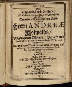 Drey Klag- und Trost-Gesänge.