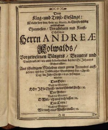 Drey Klag- und Trost-Gesänge.