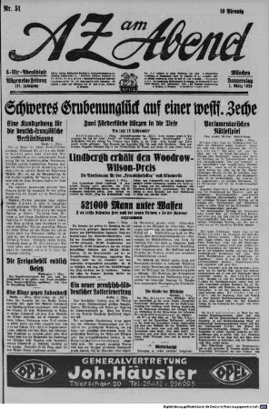AZ am Abend : Allgemeine Zeitung ; Acht-Uhr-Abendblatt. Jg. 131. 1928, 1. 3. - 31. 7. = 363