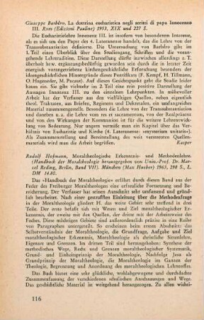 116 [Rezension] Barbéro, Giuseppe, La dottrina eucaristica negli scritti di Papa Innocenzo III
