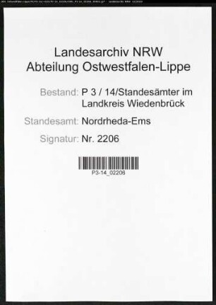 Sterberegister Standesamt Nordrheda-Ems