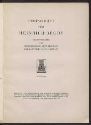 3 (1930), 2-4: Festschrift für Heinrich Brody