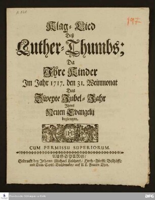 Klag-Lied des Lutherthumbs.