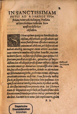 In Sanctissimam Pavli Ad Romanos Epistolam, Heinrychi Bullingeri Commentarius