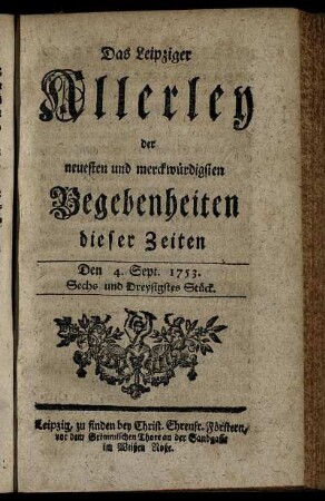 Den 4. Sept. 1753. Sechs und Dreysigstes Stück.