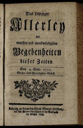 Den 4. Sept. 1753. Sechs und Dreysigstes Stück.