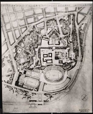 Sportfeld mit Stadion und Wiederaufbau der Burg Kalemegdan, Belgrad: Lageplan