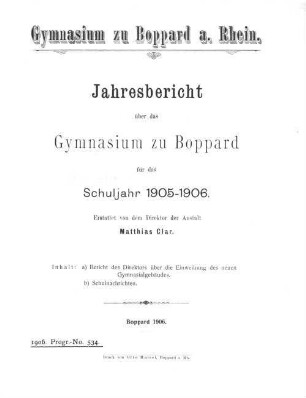 Bericht des Direktors über die Einweihung des neuen Gymnasialgebäudes