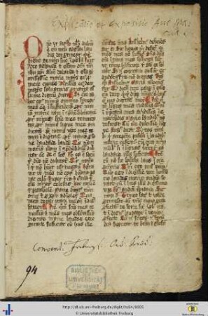 (1r) Besitzvermerk des Freiburger Dominikanerklosters (17. Jh.).