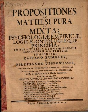 Positiones ex mathesi pura et mixta ...