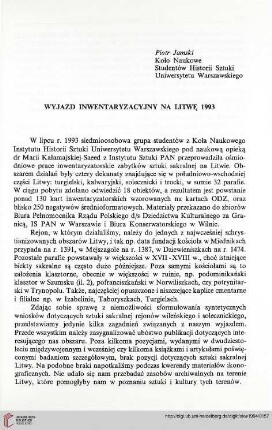 1: Wyjazd inwentaryzacyjny na Litwę 1993