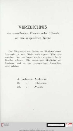 Verzeichnis der ausstellenden Künstler nebst Hinweis auf ihre ausgestellten Werke