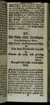 XV. Die Ruhe eines Unruhigen.